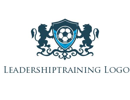 lions with football in ornamental shield 