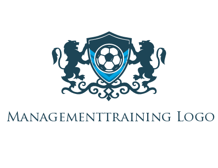 lions with football in ornamental shield 