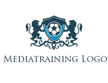 lions with football in ornamental shield 