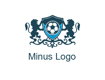 lions with football in ornamental shield 
