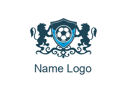 lions with football in ornamental shield 