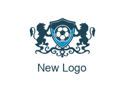 lions with football in ornamental shield 