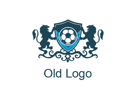 lions with football in ornamental shield 