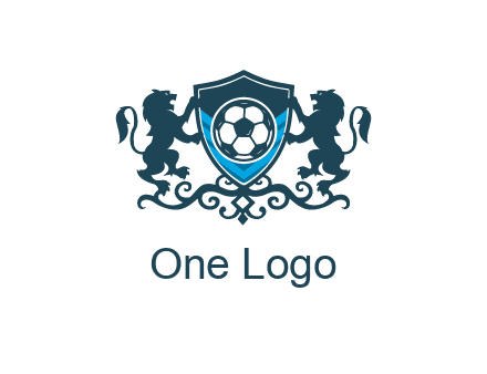 lions with football in ornamental shield 