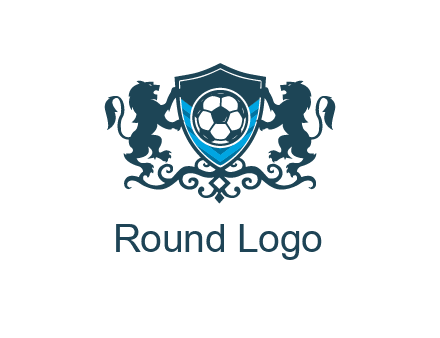 lions with football in ornamental shield 