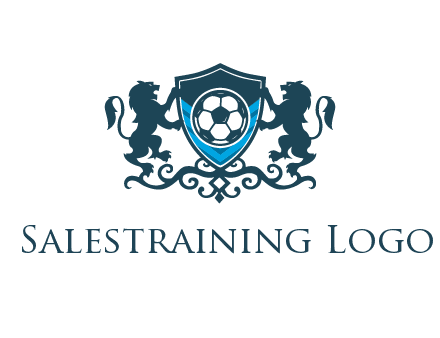 lions with football in ornamental shield 
