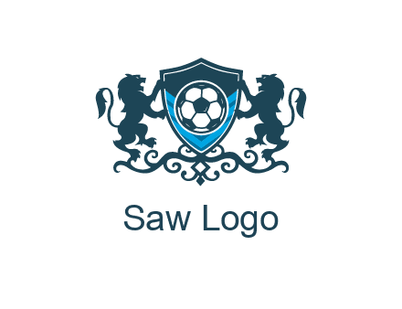 lions with football in ornamental shield 