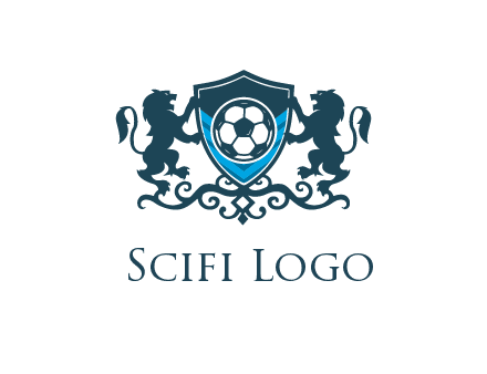 lions with football in ornamental shield 