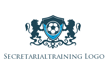 lions with football in ornamental shield 