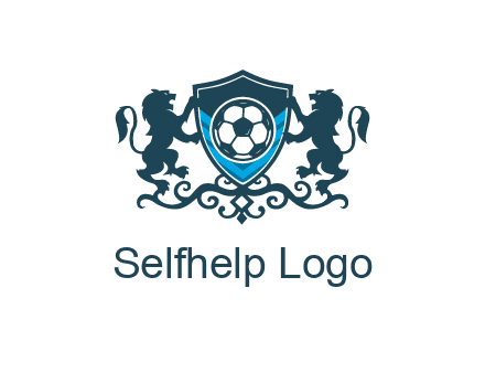lions with football in ornamental shield 