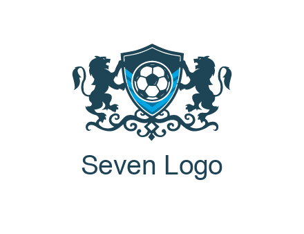 lions with football in ornamental shield 