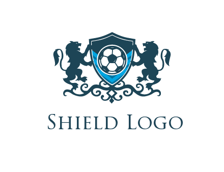 lions with football in ornamental shield 