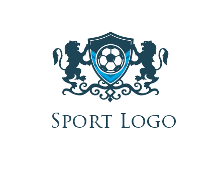 lions with football in ornamental shield 