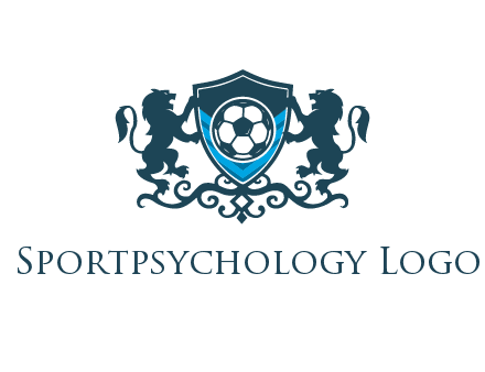 lions with football in ornamental shield 