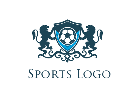 lions with football in ornamental shield 