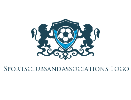 lions with football in ornamental shield 