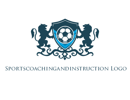 lions with football in ornamental shield 