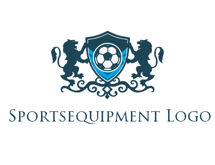 lions with football in ornamental shield 