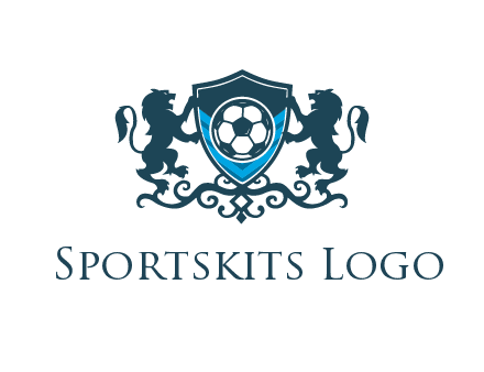 lions with football in ornamental shield 