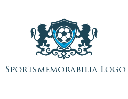 lions with football in ornamental shield 