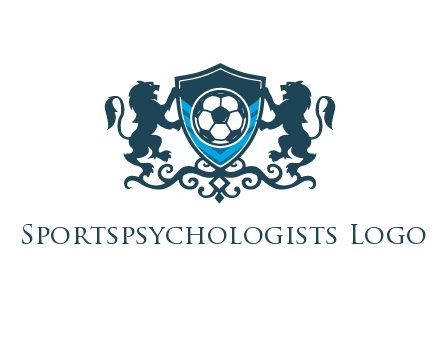 lions with football in ornamental shield 