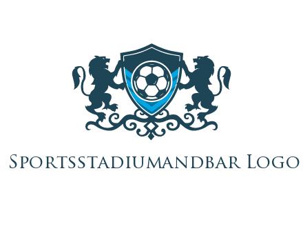 lions with football in ornamental shield 