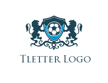 lions with football in ornamental shield 