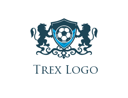 lions with football in ornamental shield 