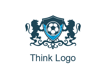 lions with football in ornamental shield 