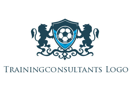 lions with football in ornamental shield 