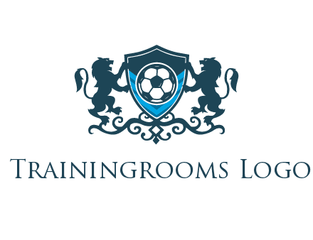 lions with football in ornamental shield 