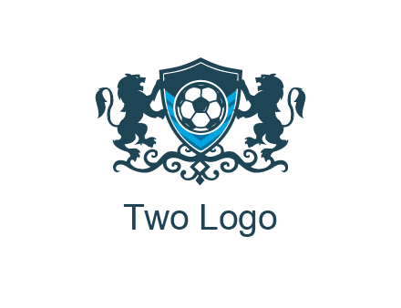 lions with football in ornamental shield 