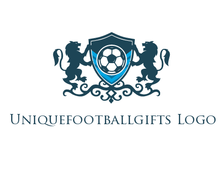 lions with football in ornamental shield 