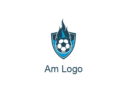 football on fire in shield