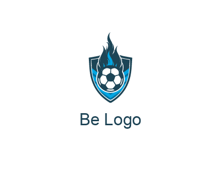 football on fire in shield