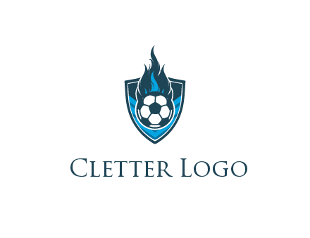 football on fire in shield