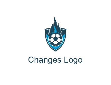 football on fire in shield