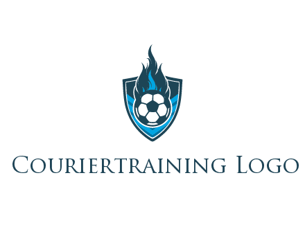 football on fire in shield