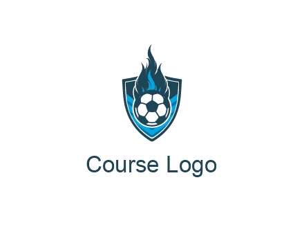 football on fire in shield