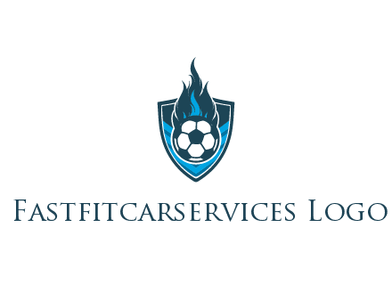 football on fire in shield