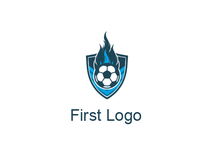 football on fire in shield