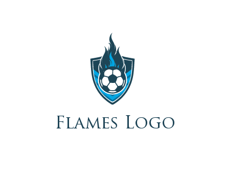 football on fire in shield