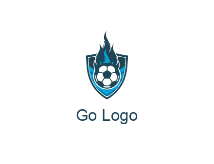 football on fire in shield