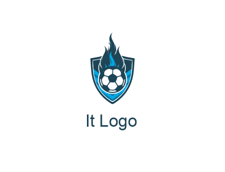 football on fire in shield
