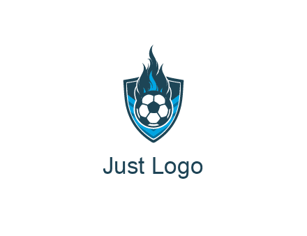 football on fire in shield