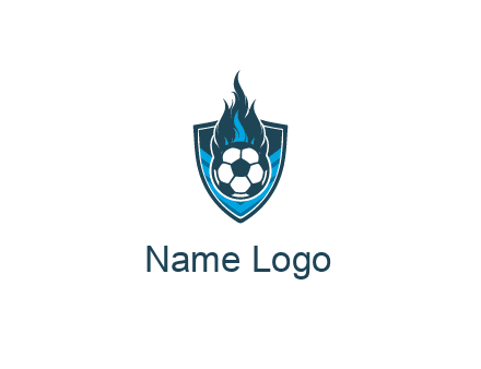 football on fire in shield