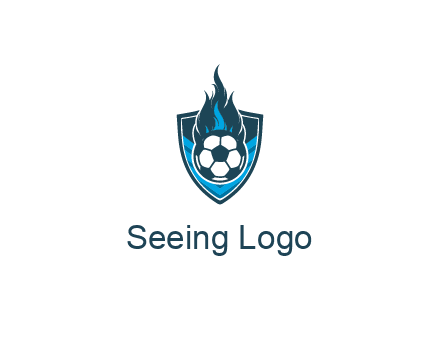 football on fire in shield