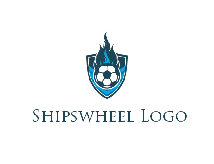 football on fire in shield