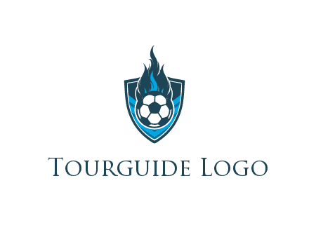 football on fire in shield
