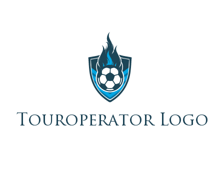 football on fire in shield